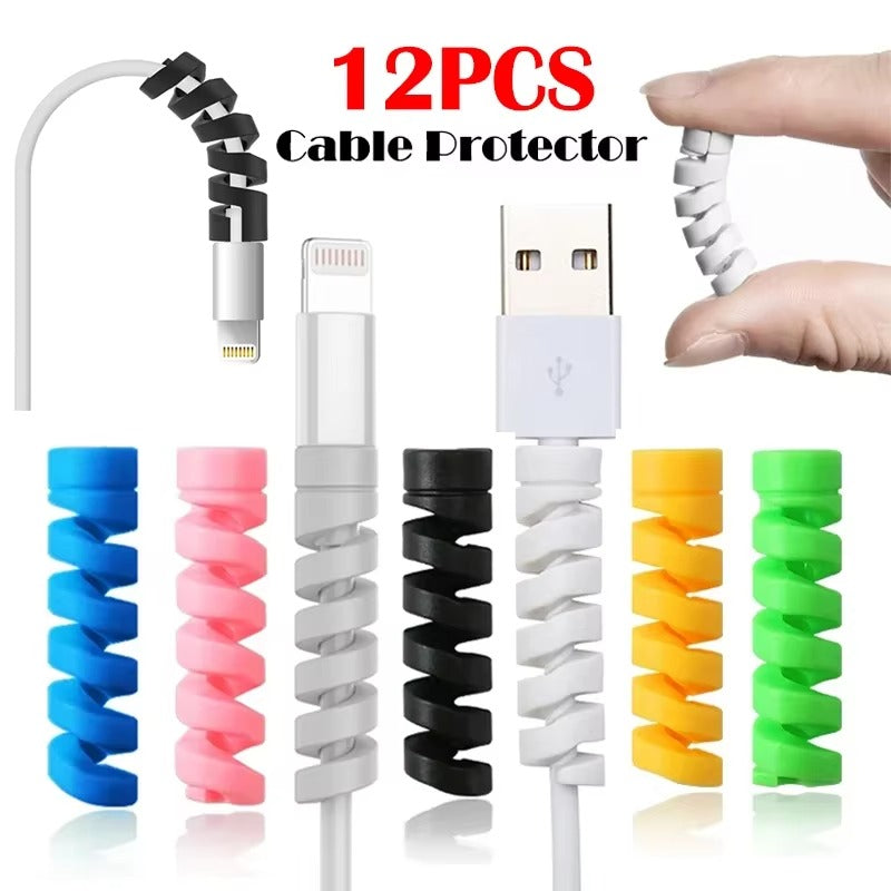 High Quality Cable Protector, 1/12pcs Universal Silicone Spiral Winder – Wire Organizer Cover for iPhone, USB Charger, Data 