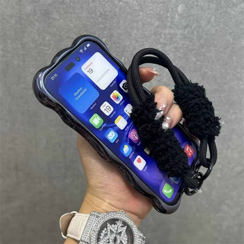 Luxury Apple iPhone Case, MagSafe Compatible, Camera Lens & Screen Protection, Ultra Thin, Shockproof, Magnetic Full All Around Cover – 3D Wave Edge Plating Case with Plush Wristband & Lanyard Strap