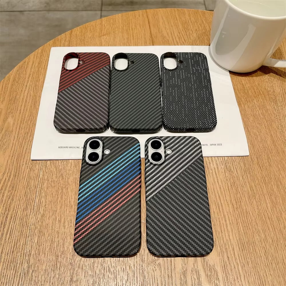 Luxury Apple iPhone Case, MagSafe Compatible, Camera Lens & Screen Protection, Ultra Thin, Shockproof, Magnetic Full All Around Cover – Kevlar Carbon Fiber Pattern PC Armor Case with Magnetic Back & Rugged Protection