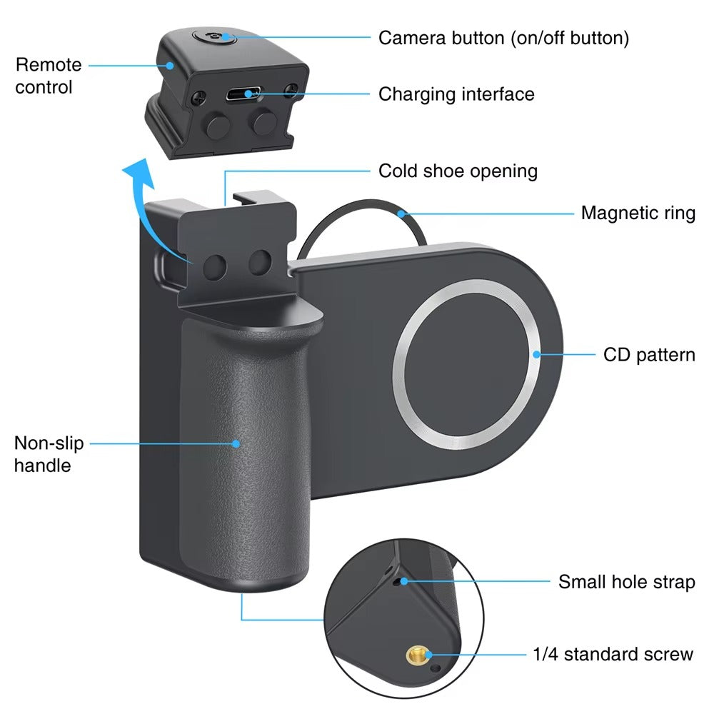 High Quality Magnetic MagSafe Phone Grip – Bluetooth Shutter Remote, Compatible with Apple iPhone and iOS Devices