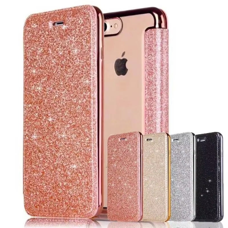 Luxury Apple iPhone Case, MagSafe Compatible, Camera Lens and Screen Protection, Ultra Thin, Shockproof, Magnetic, Full All Around Protection, Glitter Flip Wallet Cover