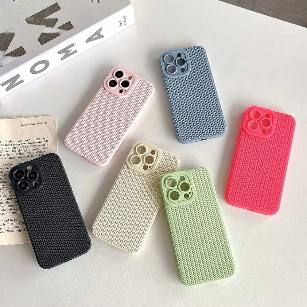 Luxury Apple iPhone Case, MagSafe Compatible, Camera Lens & Screen Protection, Ultra Thin, Shockproof, Magnetic Full All Around Cover – Woven Pattern Soft Silicone Case with Solid Color Stylish Design