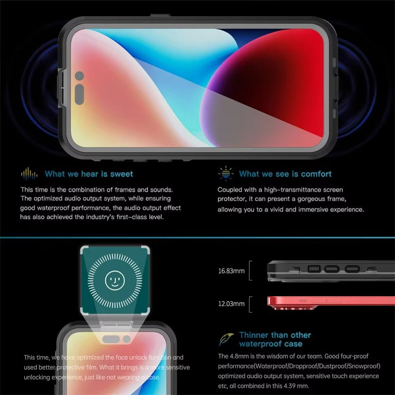 High Quality Apple iPhone Case MagSafe Compatible, Camera Lens & Screen Protection, Ultra Thin Shockproof Magnetic Full All Around Protection Cover with IP68 Transparent Rope Design