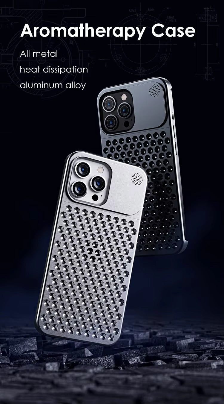 Luxury Apple iPhone Case, MagSafe Compatible, Camera Lens & Screen Protection, Ultra Thin, Shockproof, Magnetic Full All Around Cover – Aluminum Cooling Case with Heat Dissipation & Removable Fragrance Module