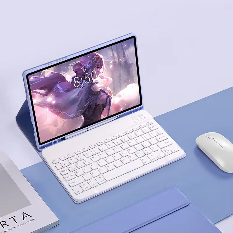 Luxury Wireless Keyboard Case with Free Mouse – Bluetooth Keyboard Cover with Touchpad, Leather Texture, Built-in Battery, for 10–11 inch Tablets, Solid Color Design