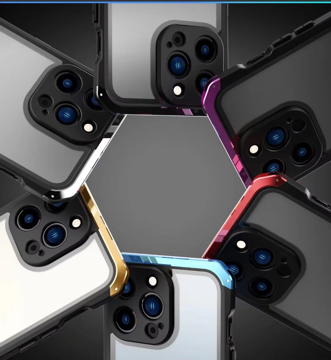 High Quality Apple iPhone Case MagSafe Compatible, Camera Lens & Screen Protection, Cover with Metal Frame Glass Back