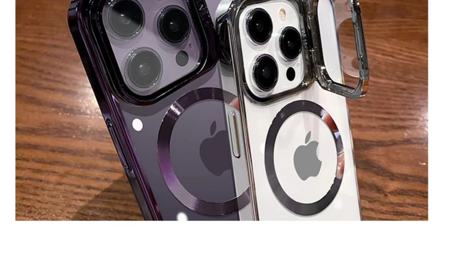 Luxury Apple iPhone Case Ultra Thin Shockproof Magnetic Full All Around Protection Cover with Transparent Plating Bracket