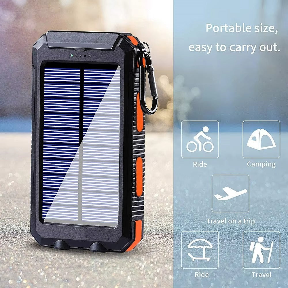 Robust 80000mAh Solar Power Bank – Portable Waterproof Charger with Dual USB, Strong LED Flashlight, Digital Display, Compass & Outdoor Emergency Features