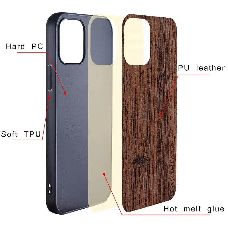 Premium Wood Grain iPhone Case MagSafe Compatible Ultra Thin Magnetic with Smooth Brown Texture and Metallic Frame Design