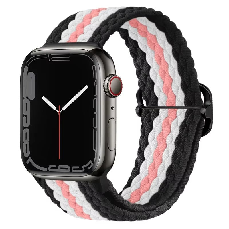 Premium Nylon Braided Solo Loop for Apple Watch – Adjustable Elastic Strap, Breathable Band for 40mm to 46mm Apple 