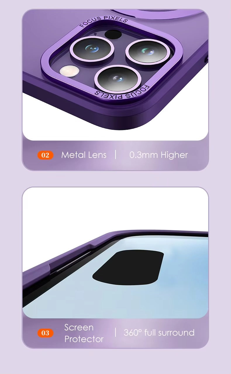 High Quality Apple iPhone Case MagSafe Compatible, Camera Lens & Screen Protection,  Cover with Aluminum Stand & Metal Lens