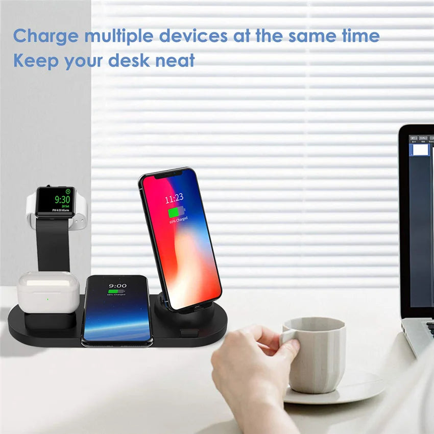 Premium 7-in-1 Wireless Charging Station for Apple iPhone, iOS & Android – Fast 30W Qi Charger Dock with USB-C, AirPods & Apple Watch Support, Multiple Device Charging, Overcharge Protection, Smart Charging Indicator