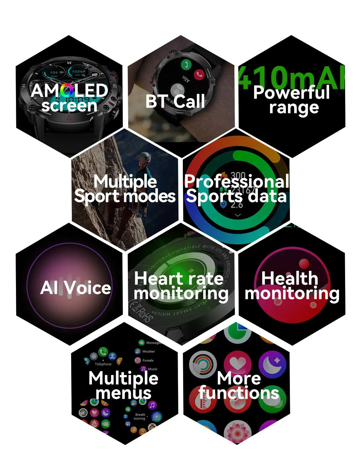 Premium Rugged AMOLED Smartwatch – 1.43" Bluetooth Calling Watch, IP68 Waterproof, Fitness Tracker, SpO2, Sleep Monitor, Voice Assistant, Long Battery Life