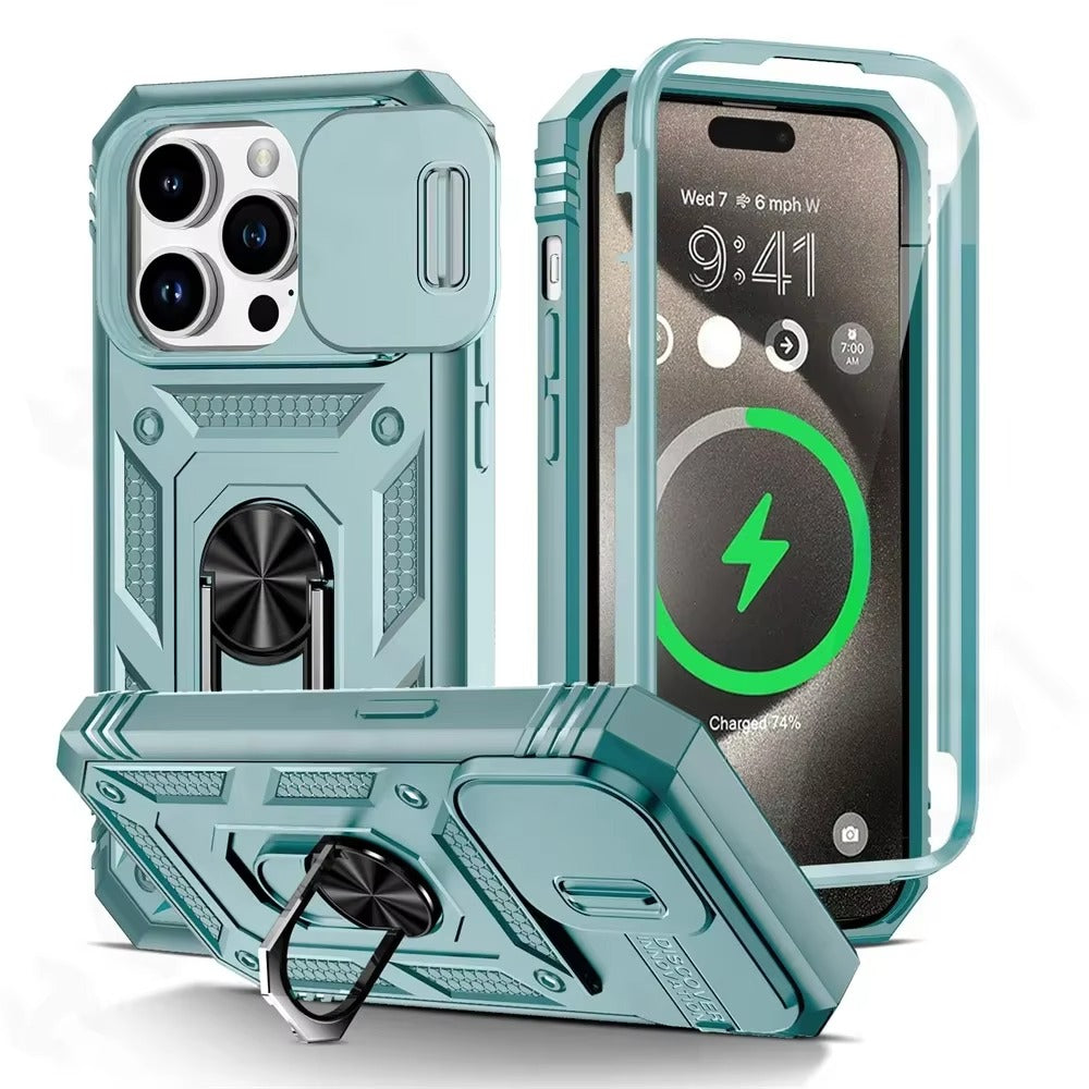 Robust Apple iPhone Case, MagSafe Compatible, Camera Lens and Screen Protection, Ultra Thin, Shockproof, Magnetic, Full All Around Protection, Slide Rotating Armor Cover