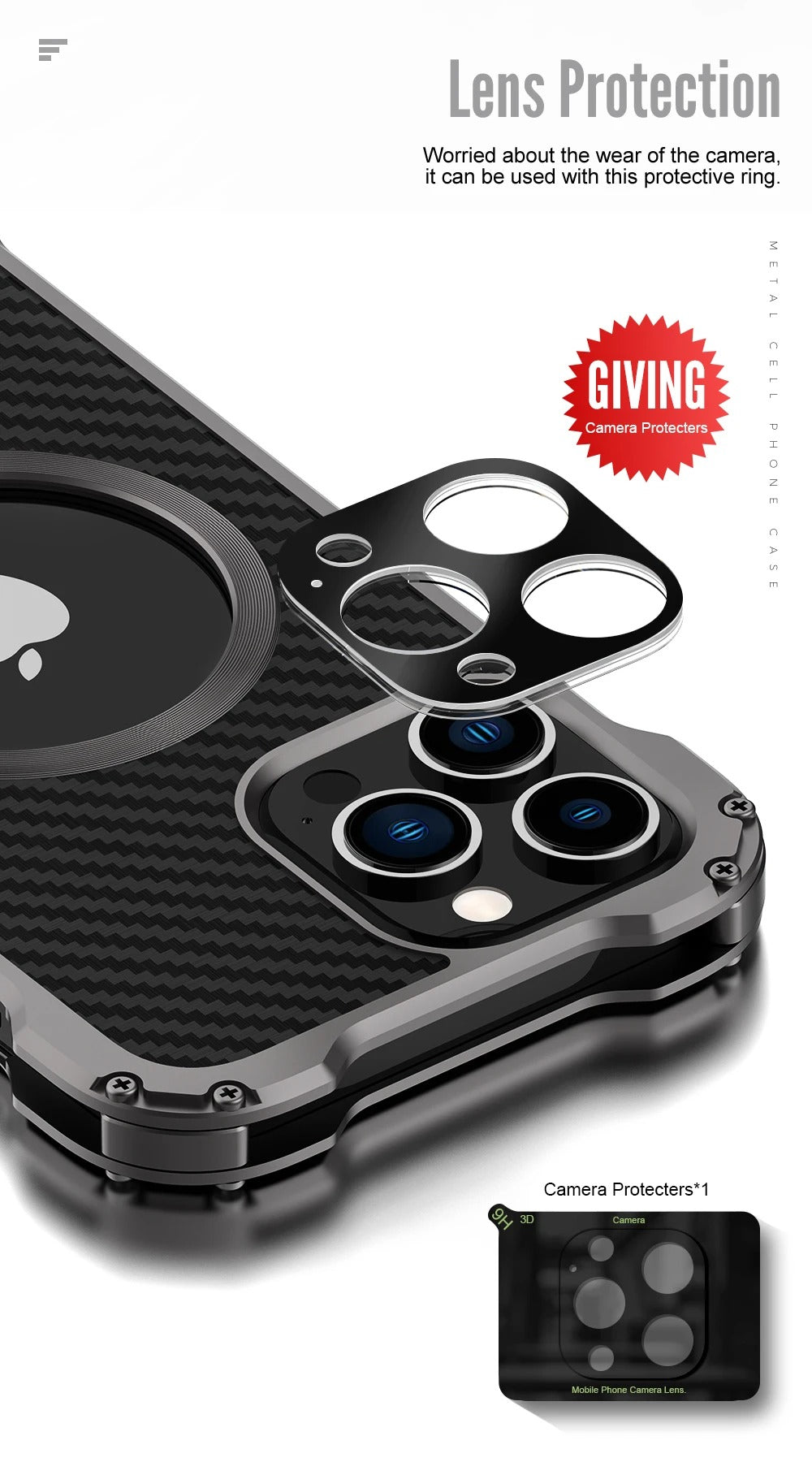 Premium Apple iPhone Case, MagSafe Compatible, Camera Lens & Screen Protection, Ultra Thin, Shockproof, Magnetic Full All Around Cover – Carbon Fiber Metal Case with Anti-Fall Design & Magnetic Back Shell