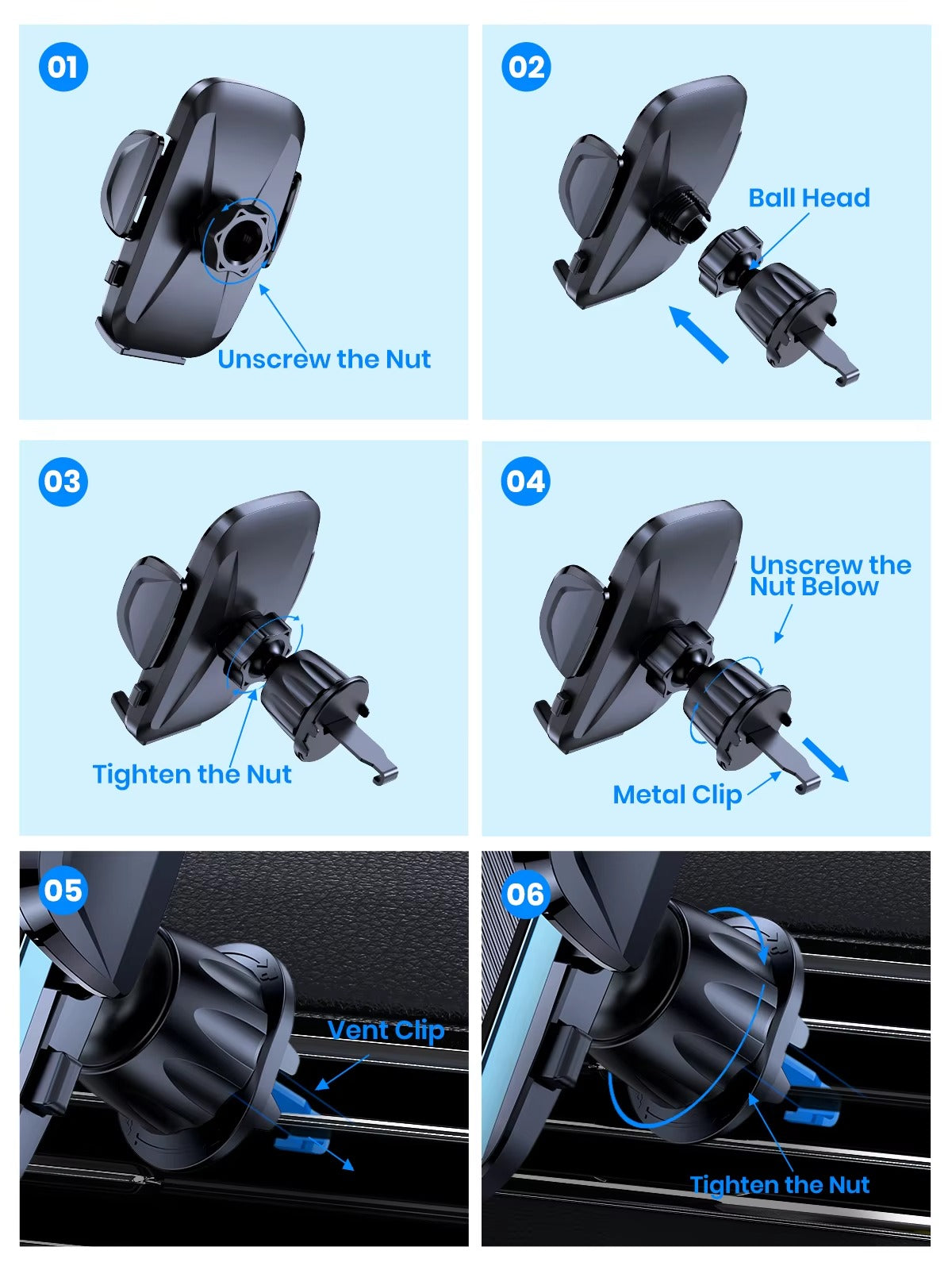High Quality Universal Car Phone Holder – 360° Rotating Vent Mount with Hook Clip,  Apple iPhone Devices
