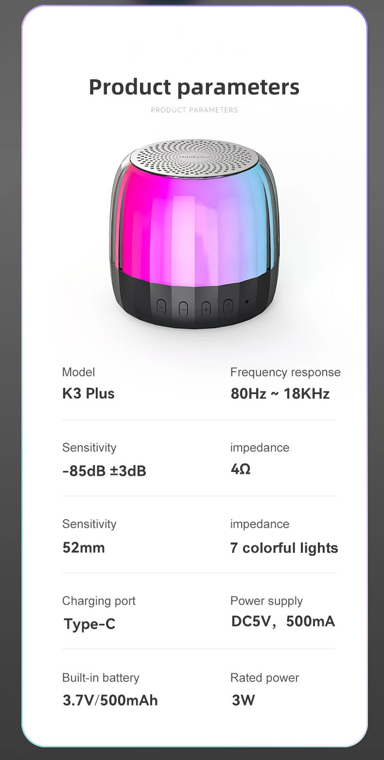 Premium RGB Bluetooth Speaker – Portable Wireless Mini Subwoofer with HiFi Stereo Sound, 360° Surround, TWS Pairing, TF Card, Long Battery Life