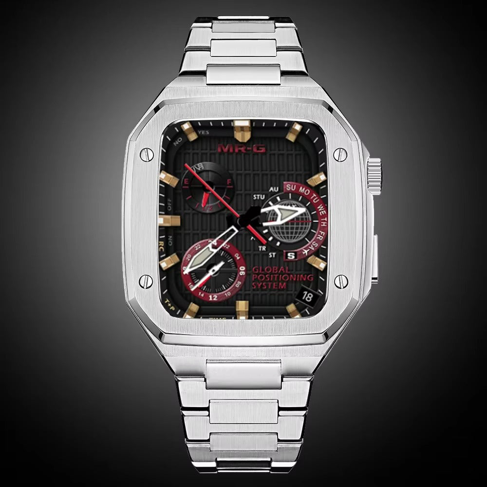 Luxury Metal Mod Kit for Smartwatch – Bezel Frame, Strap, and Case Set for 44mm to 45mm Watches, Premium Custom Accessories 