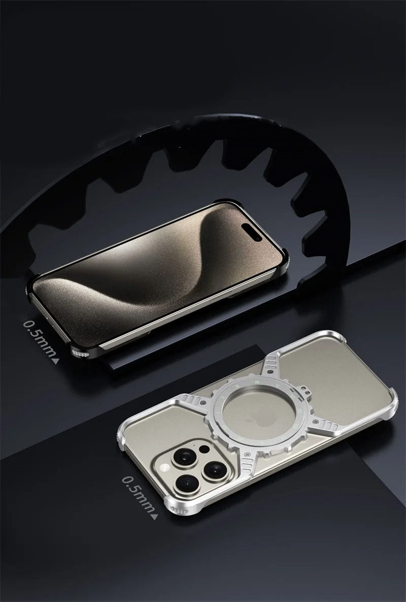 Robust Apple iPhone Case, MagSafe Compatible, Camera Lens & Screen Protection, Ultra Thin, Shockproof, Magnetic Full All Around Cover – X-Shaped Gear Aluminum Case with 360° Stand & Noctilucent Frameless Design