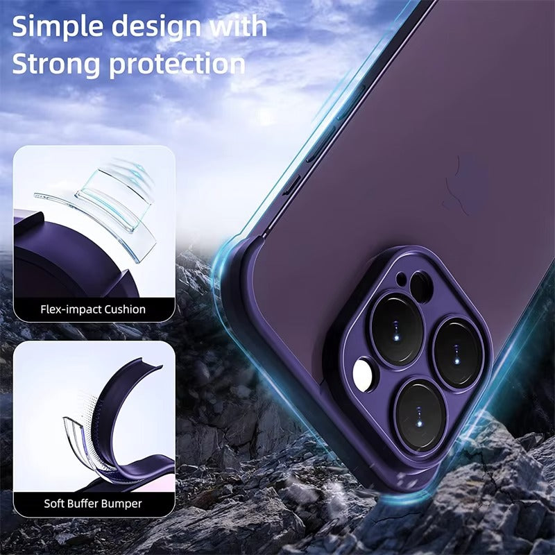 Premium Apple iPhone Case, MagSafe Compatible, Camera Lens & Screen Protection, Ultra Thin, Shockproof, Magnetic Full All Around Cover – Frameless TPU Silicone Bumper Case with Built-In Glass Lens Protector