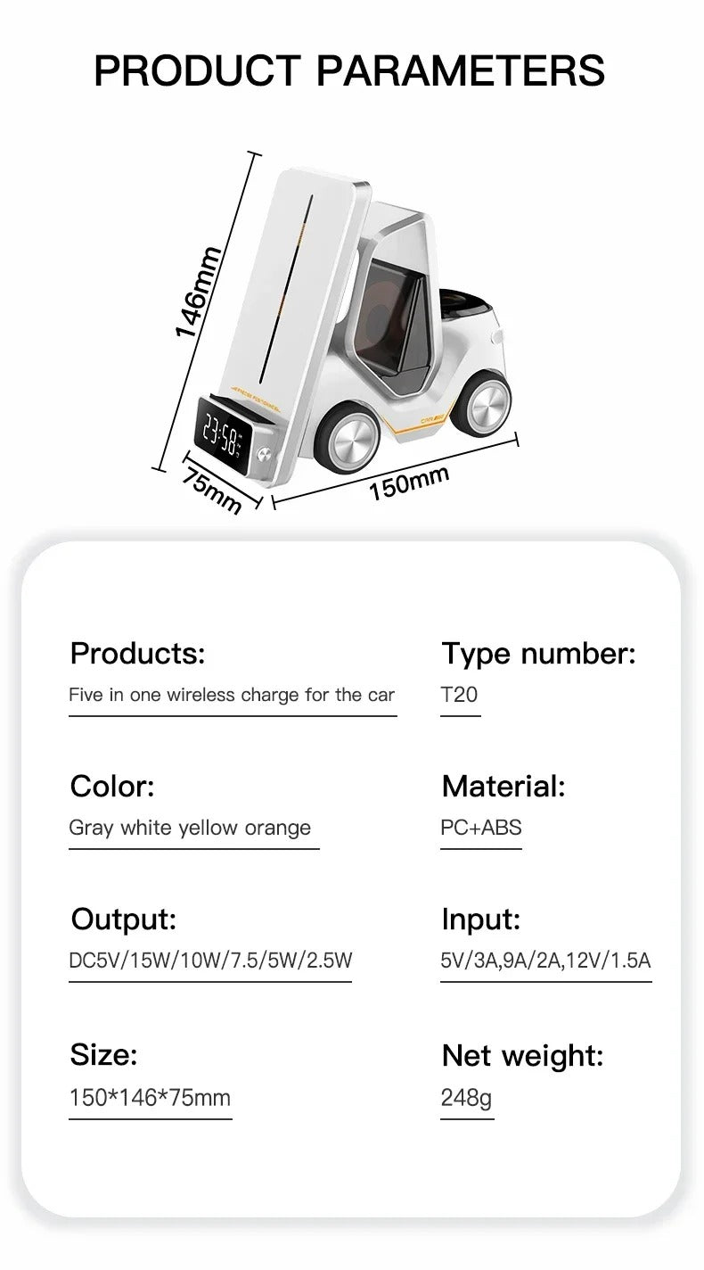 Premium 5 in 1 Magnetic Wireless Charging Station – Fast Charger Stand with Alarm Clock, Adjustable Phone Holder, LED Lamp for iPhone, Watch and AirPods