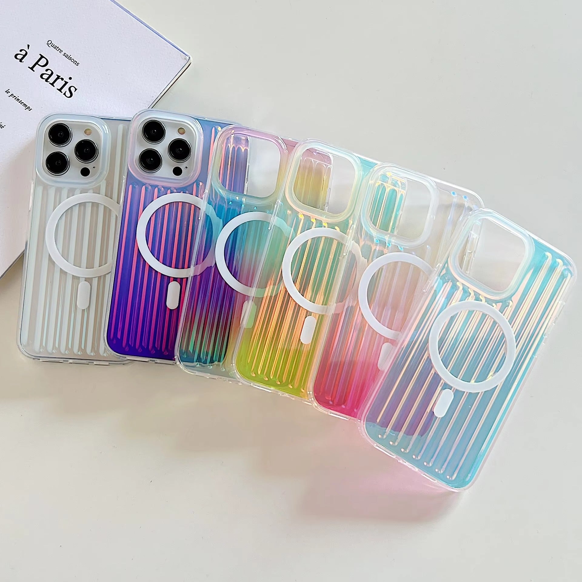 Premium Apple iPhone Case, MagSafe Compatible, Camera Lens & Screen Protection, Ultra Thin, Shockproof, Magnetic Full All Around Cover – Gradient Laser Luggage Style TPU + PC Case with Full Wrap Protection