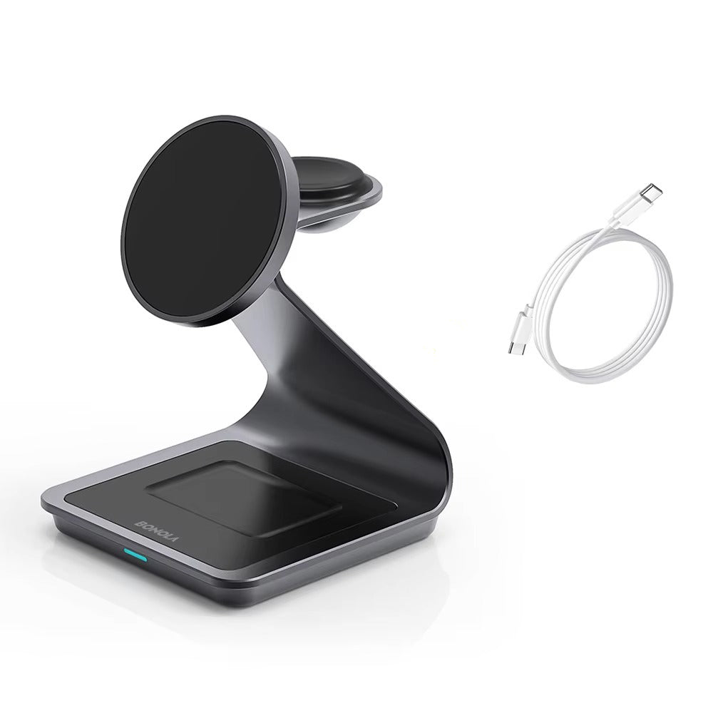 Premium 3 in 1 Magnetic Wireless Charging Stand – 15W Fast Charger Dock with Aluminum Alloy Metal Design for iPhone, Apple Watch and AirPods
