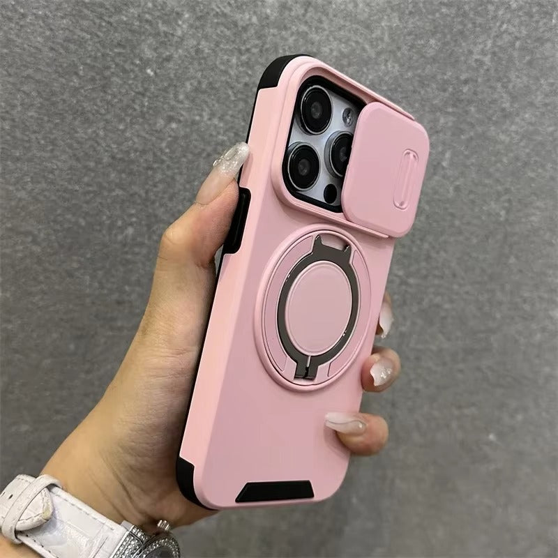Robust Apple iPhone Case, MagSafe Compatible, Camera Lens and Screen Protection, Ultra Thin, Shockproof, Magnetic, Full All Around Protection, Slide Ring Armor Cover