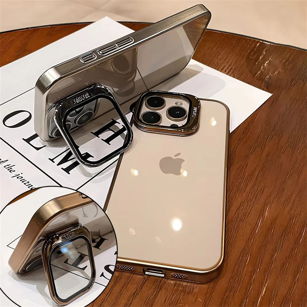 Luxury Apple iPhone Case, Ultra Thin Shockproof Magnetic Full All Around Protection Cover with Plating Stand & Hard Shell