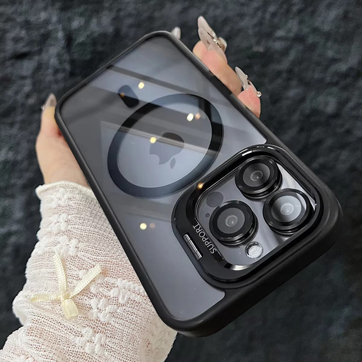 Premium Apple iPhone Case MagSafe Compatible, Camera Lens & Screen Protection, Cover with Transparent Stand & Lens Film