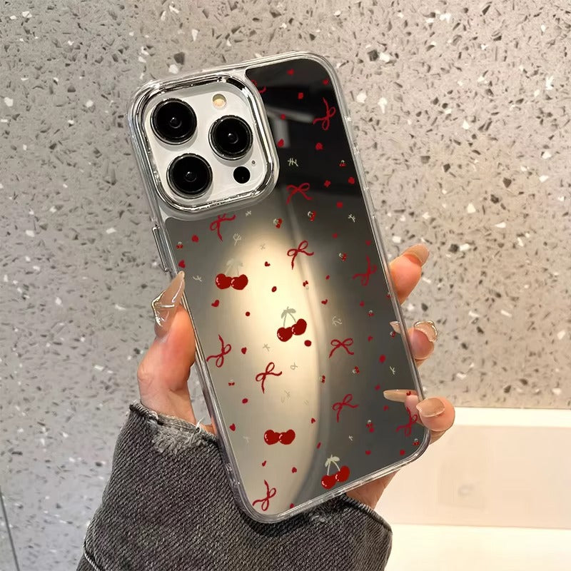 Luxury Apple iPhone Case, MagSafe Compatible, Camera Lens and Screen Protection, Ultra Thin, Shockproof, Magnetic, Full All Around Protection, Cherry Bow Mirror Cover