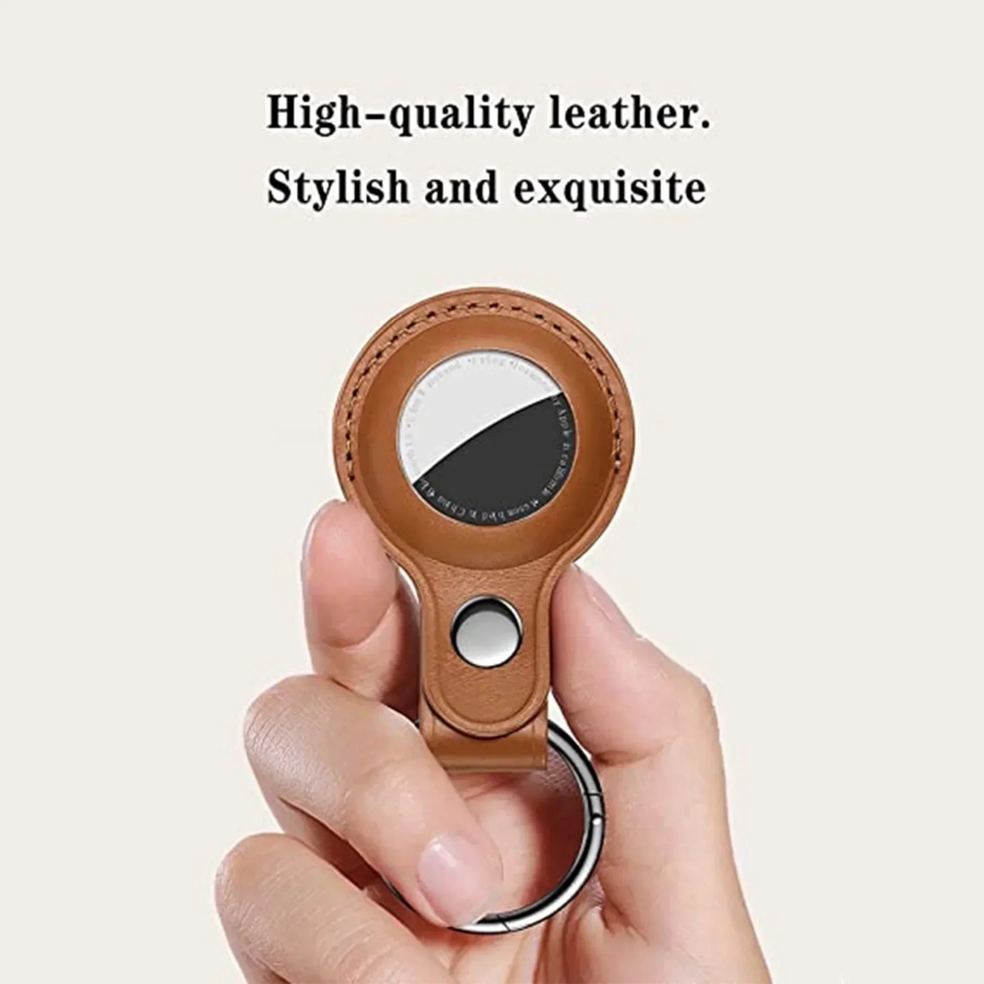 Luxury Leather AirTag Keychain Holder – Anti-Scratch Pet Tracker Cover, Secure Snap Button, Stylish Protective Case for iOS, Key Ring Included