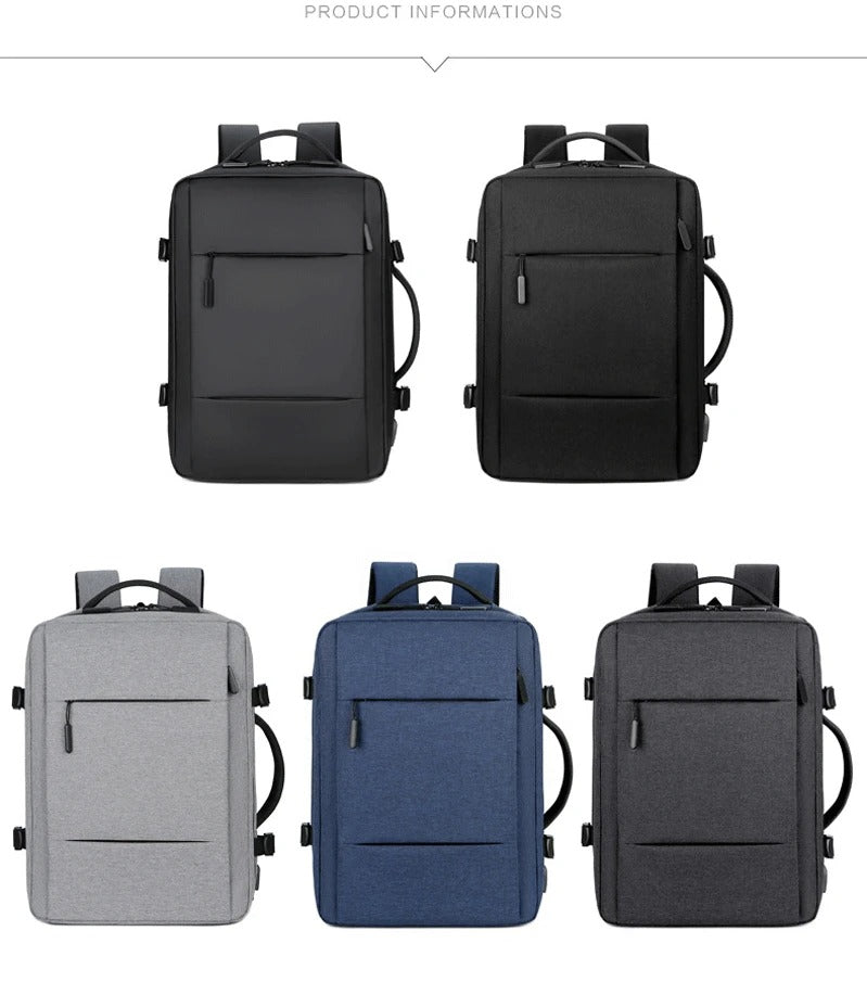 High Quality Waterproof Laptop Backpack for Men, Expandable USB Charging Bag, Business Travel School Rucksack