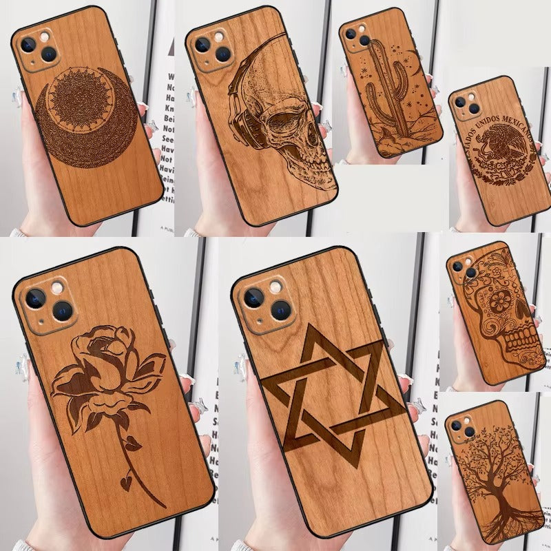 Luxury Apple iPhone Case, MagSafe Compatible, Camera Lens Protection, Screen Protection,  Artistic Wood Cover