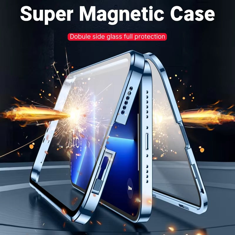 Premium Magnetic Glass Apple iPhone Case, MagSafe Compatible, Ultra Thin Shockproof Full Metal Frame Cover