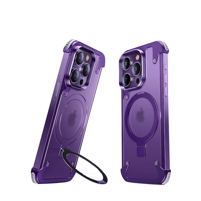 Luxury Edgeless Apple iPhone Case, MagSafe Compatible, Ultra Thin Magnetic  Metal Frame and Aluminum Kickstand