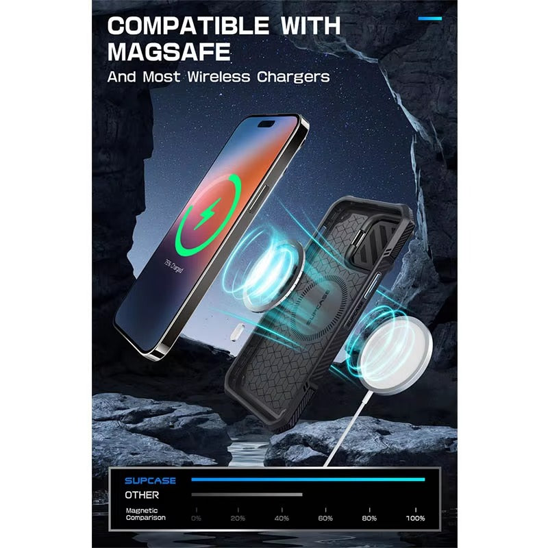 Robust Apple iPhone Case, MagSafe Compatible, Ultra Thin Magnetic Shockproof Cover with Camera Lens Shield, Kickstand Frame