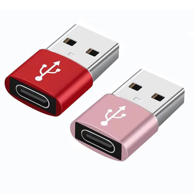 High Quality USB to Type-C Charger Adapter – 2PCS OTG Converter for iPhone, Plug & Play, Data Sync 480Mbps, Aluminum Alloy, Universal Type-C Compatibility