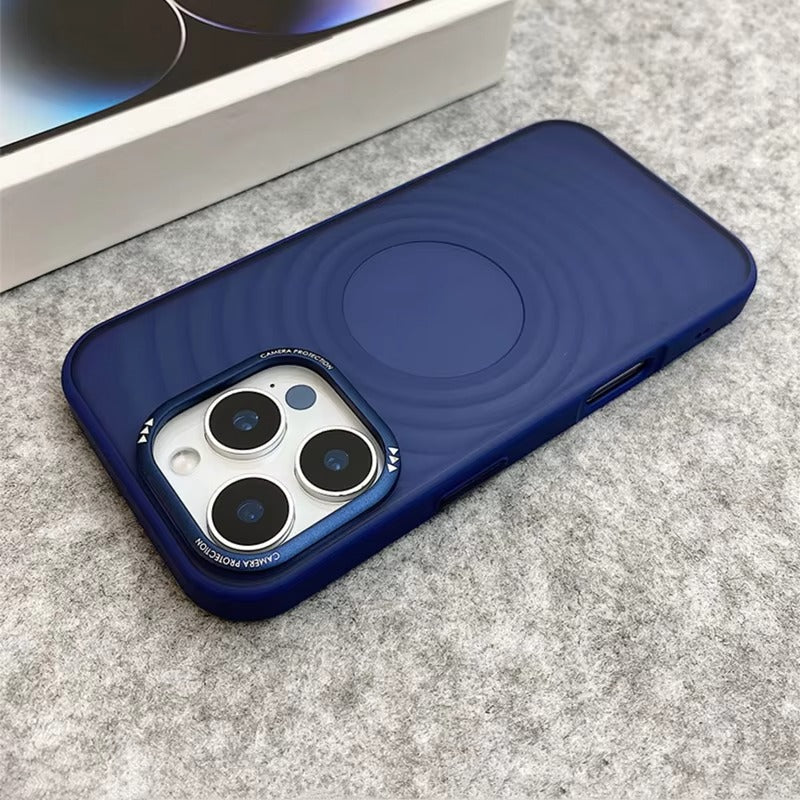 Luxury Apple iPhone Case, MagSafe Compatible, Camera Lens & Screen Protection, Ultra Thin, Shockproof, Magnetic Full All Around Cover – Water Ripple Matte Translucent Case with Metal Lens Bumper & Hard Back