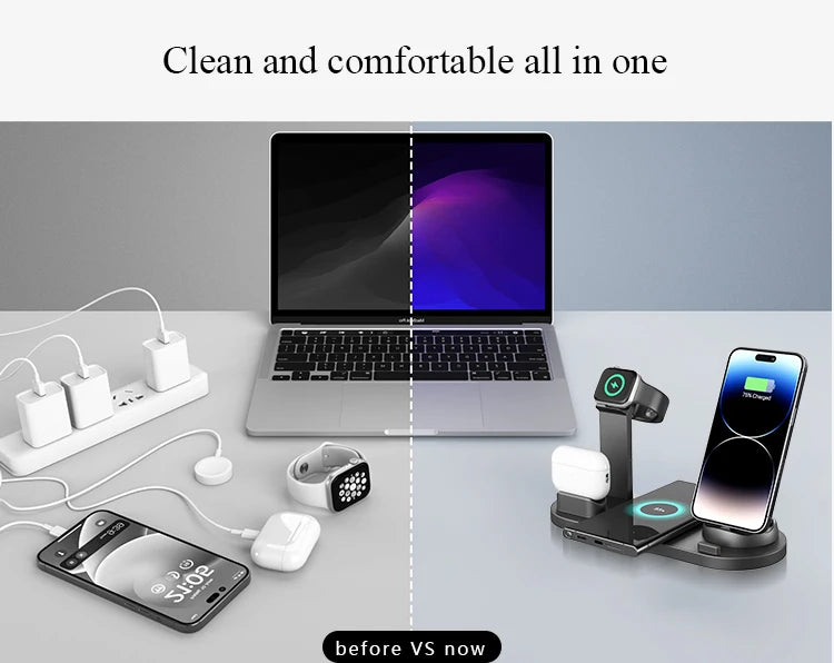 Premium 7-in-1 Wireless Charging Station for Apple iPhone, iOS & Android – Fast 30W Qi Charger Dock with USB-C, AirPods & Apple Watch Support, Multiple Device Charging, Overcharge Protection, Smart Charging Indicator