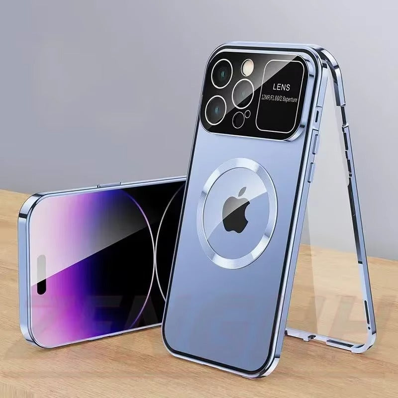 High Quality Apple iPhone Case MagSafe Compatible, Camera Lens & Screen Protection, Cover with Double Glass Window Design