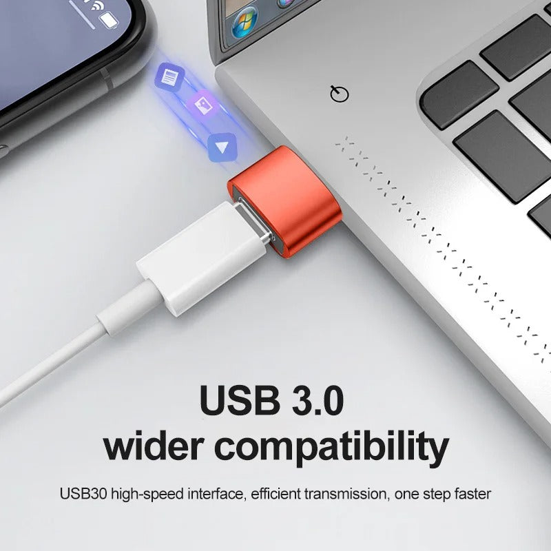 High Quality USB to Type-C Charger Adapter – 2PCS OTG Converter for iPhone, Plug & Play, Data Sync 480Mbps, Aluminum Alloy, Universal Type-C Compatibility