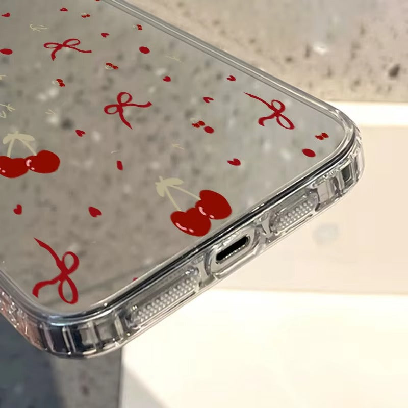 Luxury Apple iPhone Case, MagSafe Compatible, Camera Lens and Screen Protection, Ultra Thin, Shockproof, Magnetic, Full All Around Protection, Cherry Bow Mirror Cover