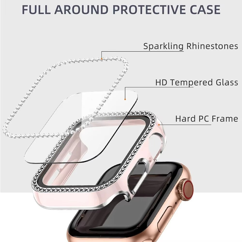 Luxury, Bling Diamond Case with Glass Screen Protector for Apple Watch –   for 38mm, 40mm, 41mm, 42mm, 44mm, 45mm