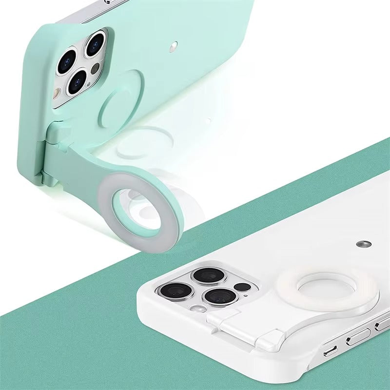 Luxury Apple iPhone Case, MagSafe Compatible, Camera Lens & Screen Protection, Ultra Thin, Shockproof, Magnetic Full All Around Cover – Built-in LED Selfie Ring Light Back Glow Case