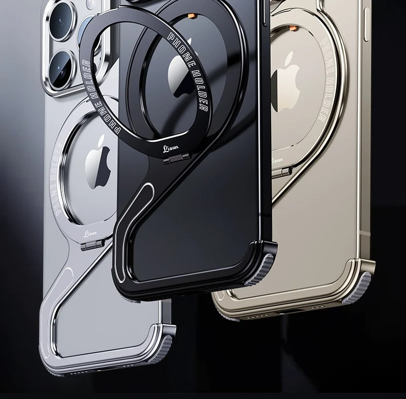 Premium Apple iPhone Case, MagSafe Compatible, Camera Lens & Screen Protection, Ultra Thin, Shockproof, Magnetic Full All Around Cover – Z-Type Aluminum Alloy Rimless Case with Snap-On Bracket & Metal Frame