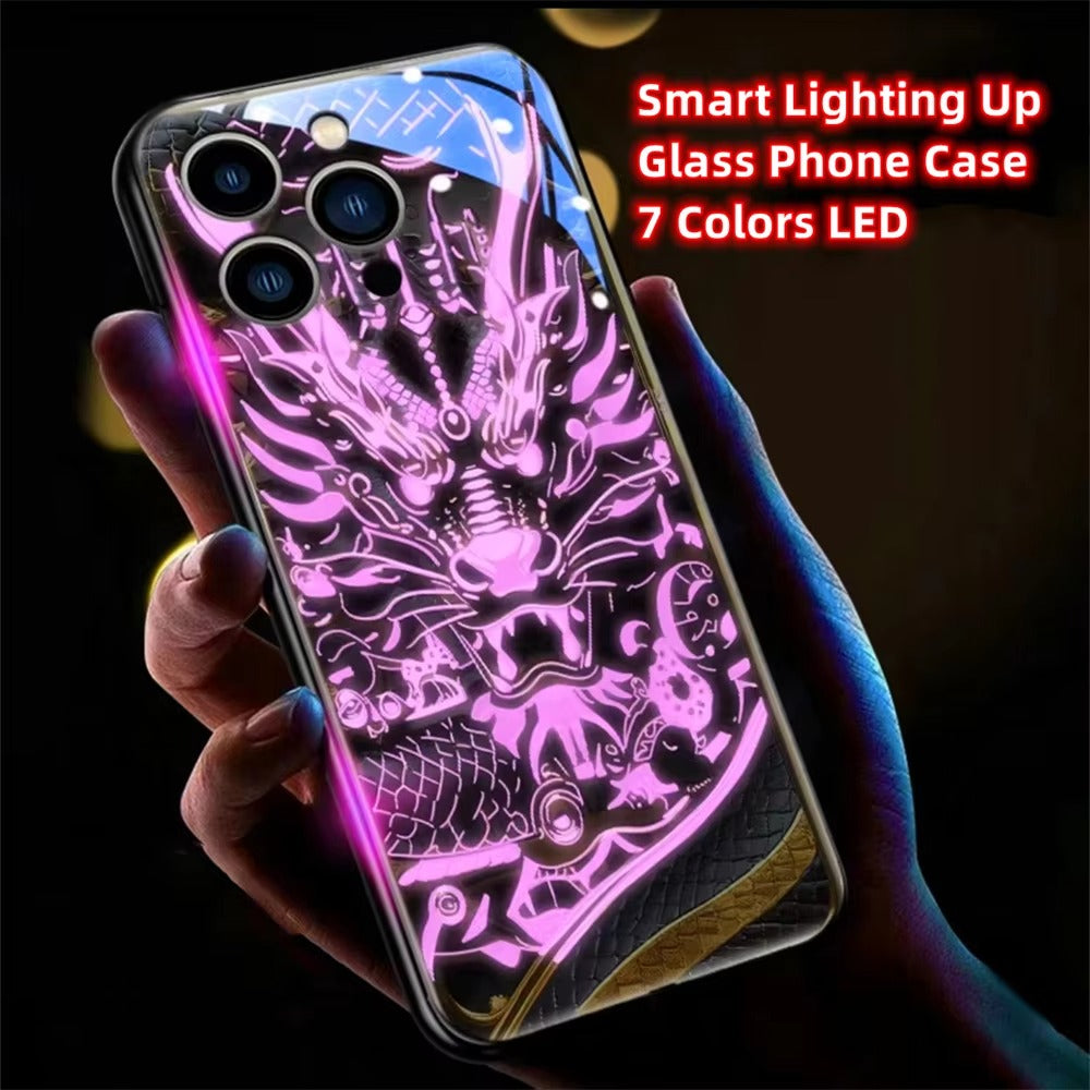 Premium Apple iphone  Case, LED Flash, Sound Reactive, Shockproof, Ultra Thin, Full Body Protection, Golden Dragon Luminous Glass Cover