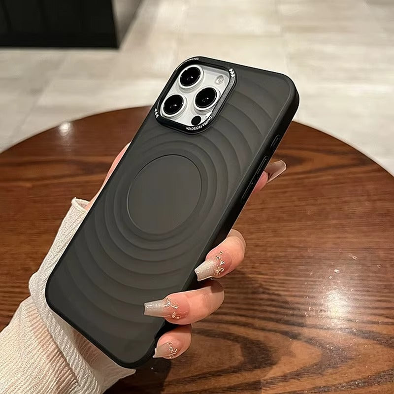 Luxury Apple iPhone Case, MagSafe Compatible, Camera Lens & Screen Protection, Ultra Thin, Shockproof, Magnetic Full All Around Cover – Water Ripple Matte Translucent Case with Metal Lens Bumper & Hard Back