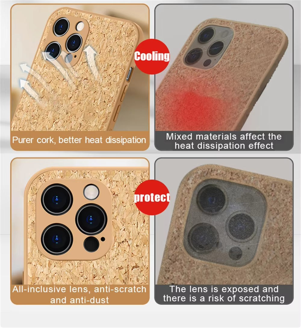 Luxury Apple iPhone Case, MagSafe Compatible, Camera Lens and Screen Protection, Ultra Thin, Shockproof, Magnetic, Full All Around Protection, Cork Wood Soft Cover