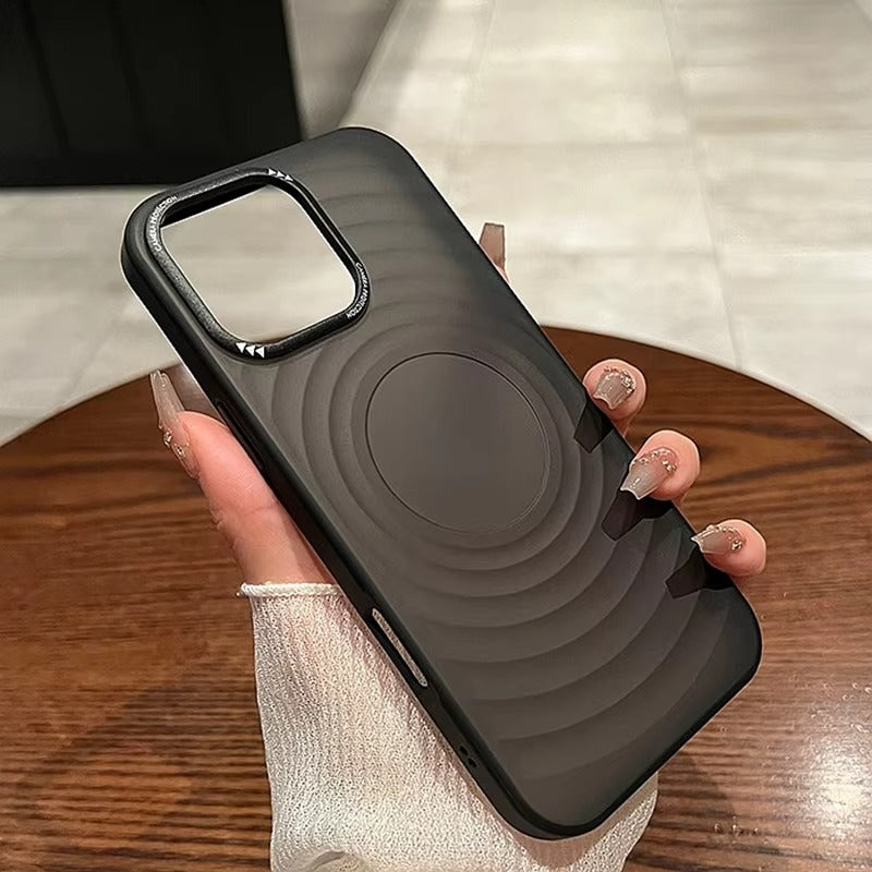 Luxury Apple iPhone Case, MagSafe Compatible, Camera Lens & Screen Protection, Ultra Thin, Shockproof, Magnetic Full All Around Cover – Water Ripple Matte Translucent Case with Metal Lens Bumper & Hard Back